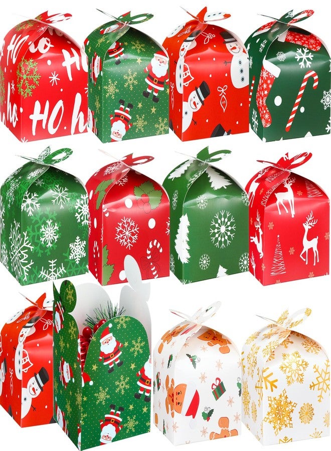 Qilery 100 Pcs Small 3D Christmas Cookie Gift Boxes with Bow 3.94 x 3.94 x 3.15 in Red Green Xmas Paper Boxes Snowman Cardboard Candy Treat Wrapping Gift for Holiday Party Favors Supplies Decoration - Image 1